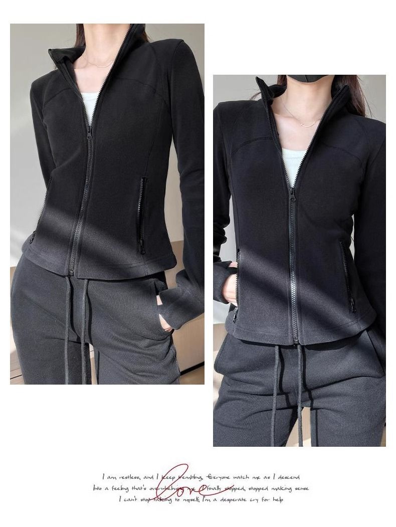 Giacca felpata foderata in pile polare slim fit invernale 2025 per donna, abbigliamento yoga primaverile autunnale_voghion.com