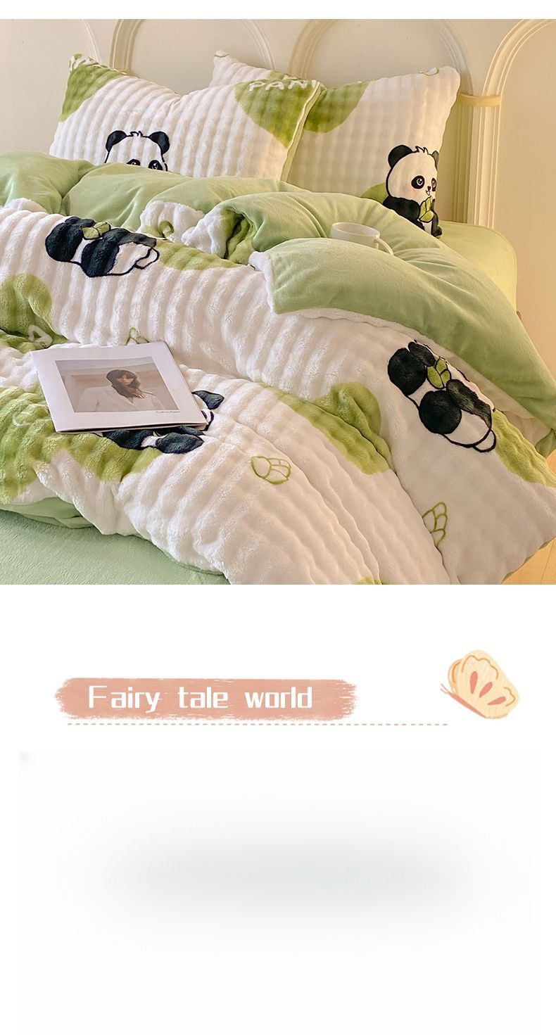 Copripiumino invernale in pile corallo con motivo a bolle di cartone animato, set da tre pezzi, caldo set di biancheria da letto in velluto di coniglio_voghion.com