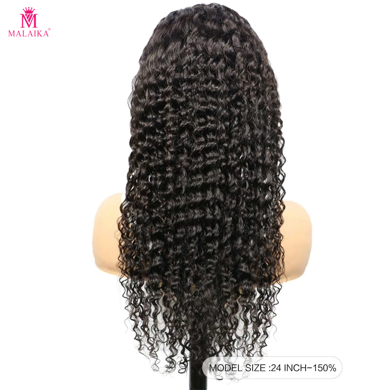 Cabello 180% Densidad Pelucas de encaje ondulado rizado Cabello humano Negro 13x4 24 pulgadas Pelucas onduladas profundas Color natural brasileño pre arrancado con cabello de bebé_voghion.com