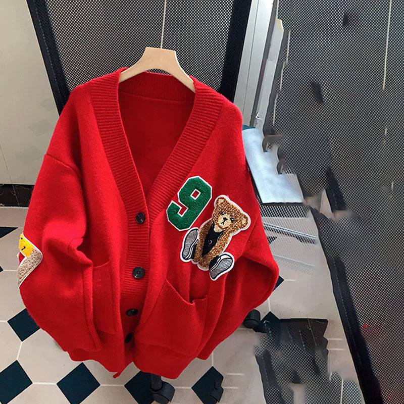 Vêtements pour femmes style collège pull col en V cardigan automne vêtements d'extérieur veste tricotée lâche paresseuse_voghion.com