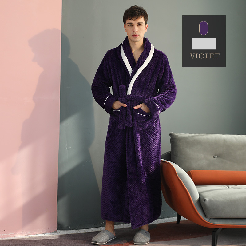 Herbst und Winter Kontrastfarbe Ananas Plaid Paar Pyjamas Herren Modischer Dicker Großer Flanell Bademantel_voghion.com