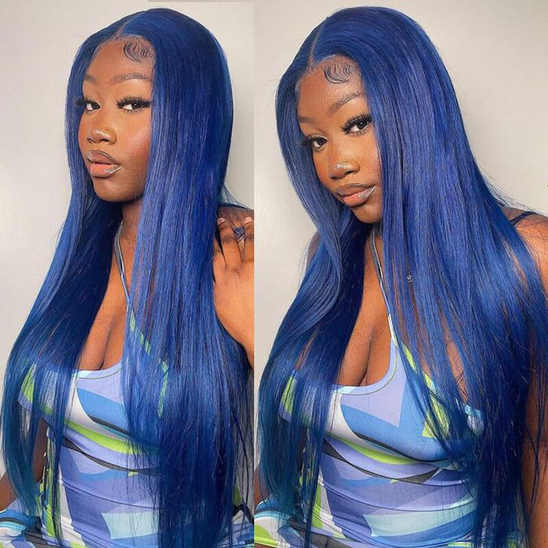 Echthaar Perücke voller Kopf modische blaue lange glatte Haare heißer Verkauf Spot_voghion.com