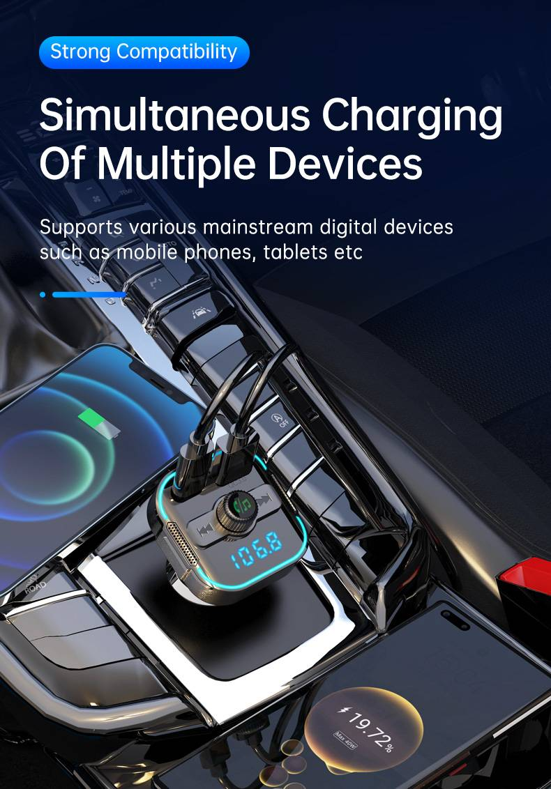 Adattatore Bluetooth per auto BC47 - Ricarica rapida, cancellazione del rumore CVC, compatibilità universale_voghion.com