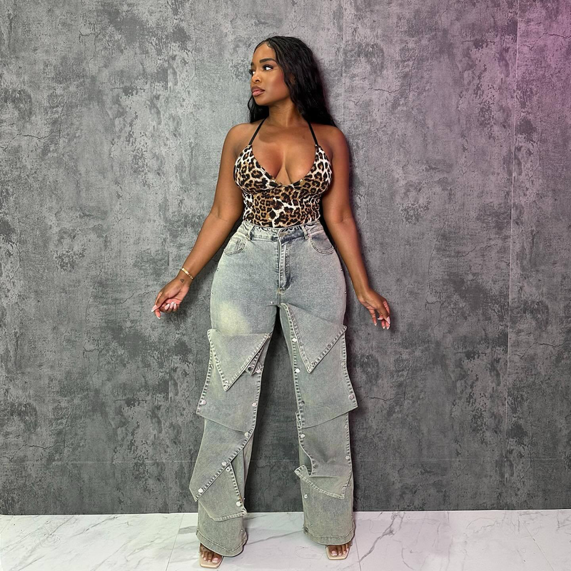 Women's High Waist Straight Jeans - Detachable Snap Button & Asymmetrical Design For Streetwear Fashion_voghion.com