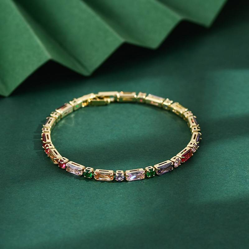 Fashionable Women's Chain Bracelet, Micro-set Colored Cubic Zirconia Claws, Boho Style, Fashionable Accessories Gift_voghion.com