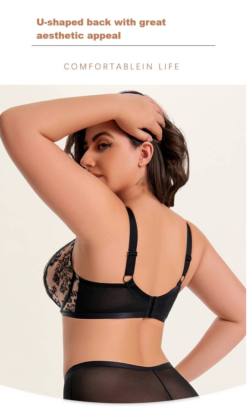 Europäische und amerikanische Dessous in Übergröße für Frauen mit großen Brüsten, kleinen und schlaffen Eigenschaften, geraffter Spitze, großer Körbchengröße, dickem MM-BH_voghion.com