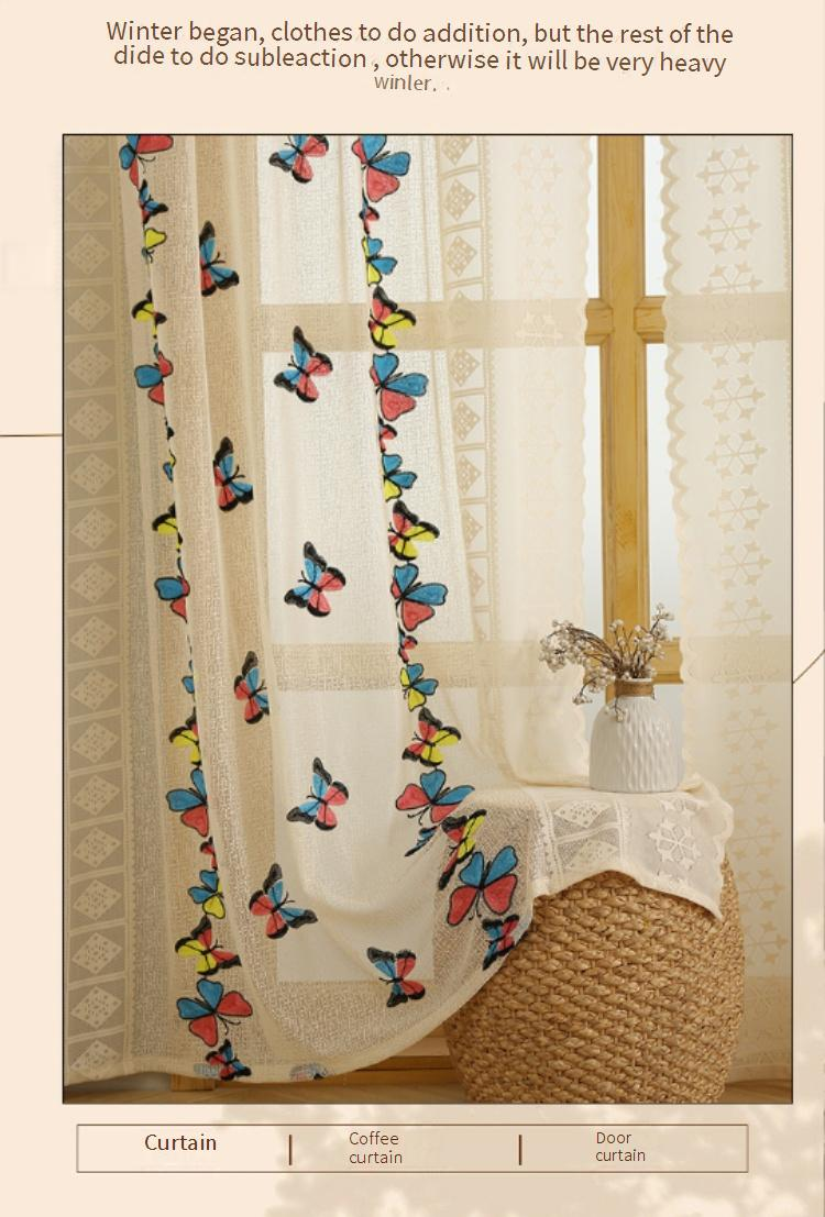 Moderne, bestickte, transparente Vorhänge – Spitzenvorhänge mit Schmetterlings- und Käfermotiven für das Wohnzimmer (140 x 260 cm, halbtransparent, 40–70 % Lichtfilterung, fertig zum Aufhängen)_voghion.com