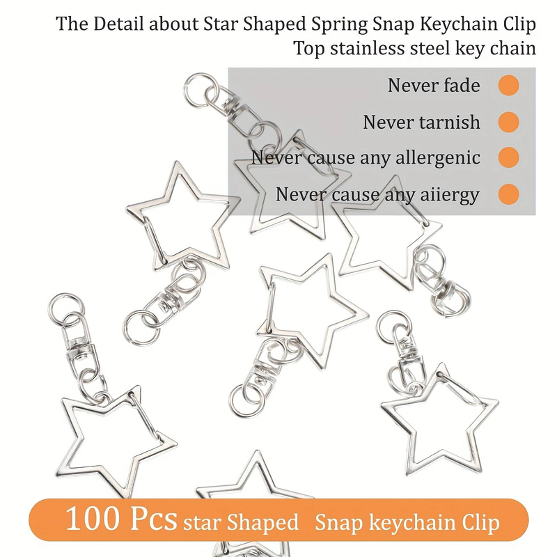 100 Pcs Star Shaped Spring Snap Keychain Clip, Metal Swivel Clasp Snap Hook Key Ring With Chain Hanging Buckle & Open Jump Ring Star Keychain Clasp_voghion.com