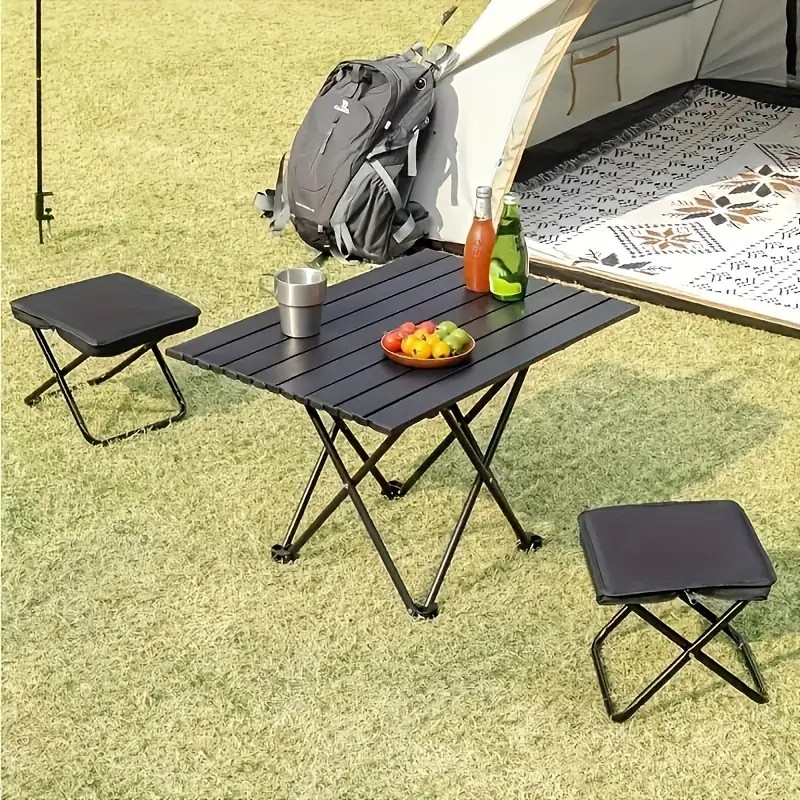 1Pc Folding Travel Stool - Compact & Sturdy Seat For Adults, Great For Camping, Fishing & Outdoor Use, Easy Setup, Stable And Wobble-Free_voghion.com