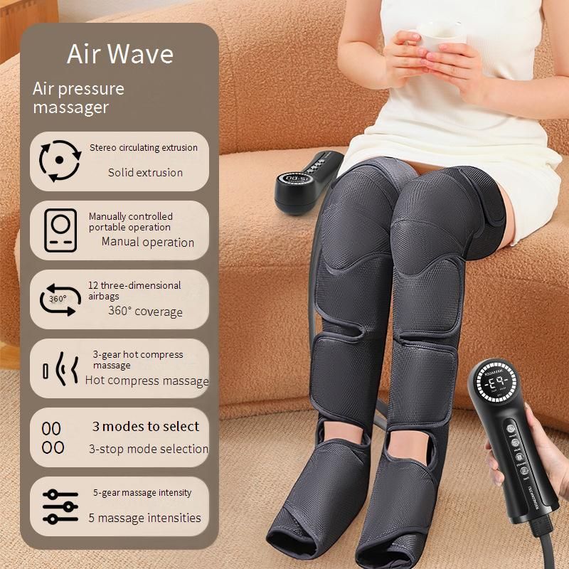 Massaggiatore per gambe a compressione d'aria con calore e vibrazione - Stimola la circolazione di tutta la gamba, polpaccio e piede per alleviare il dolore e rilassare"_voghion.com