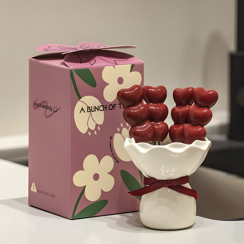 Cute Dessert Fruit Fork Household Tableware With High Aesthetic Value, Creative Ceramic Storage Jar+stainless Steel Small Fork Set_voghion.com