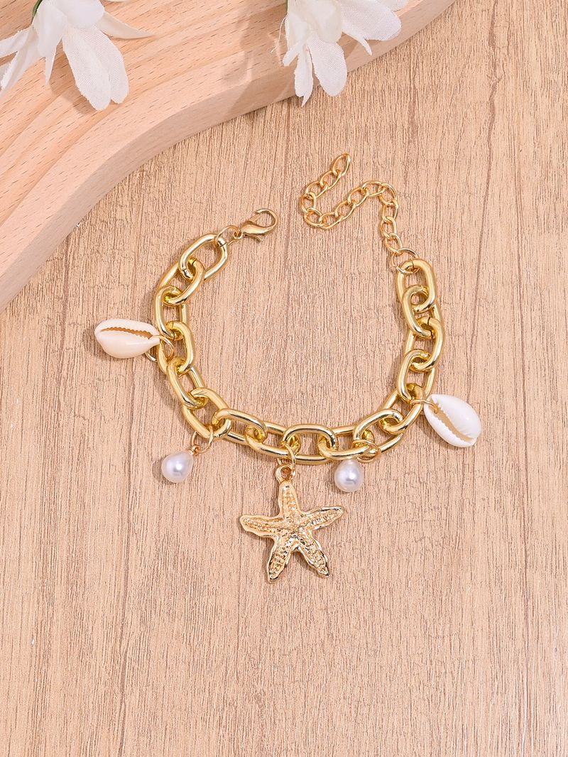 Bracciale estivo con perle e conchiglie a forma di stella marina per donna, design a catena unico, gioielli in stile vacanza al mare_voghion.com