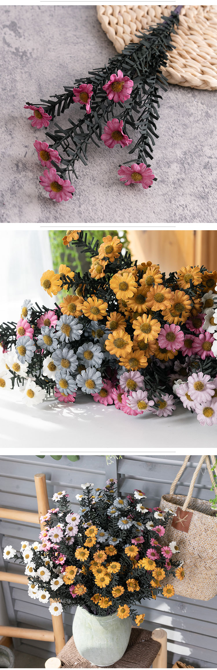 Fiore artificiale PE piccolo sole margherita produttore decorazione per la casa bouquet da sposa strada piombo fiore parete fiore artificiale MW09912_voghion.com