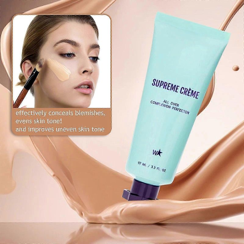 Creme All-Over Complexion Perfector CC Cream Foundation & Makeup Brush, Long-Lasting All-in-One Blemishes Concealer_voghion.com