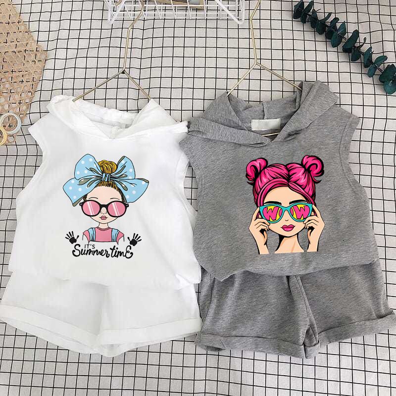 Children's Clothing 2025 New Girls Shorts Suit Hooded Two Piece Korean Style Fashion Cartoon Vest Trend_voghion.com