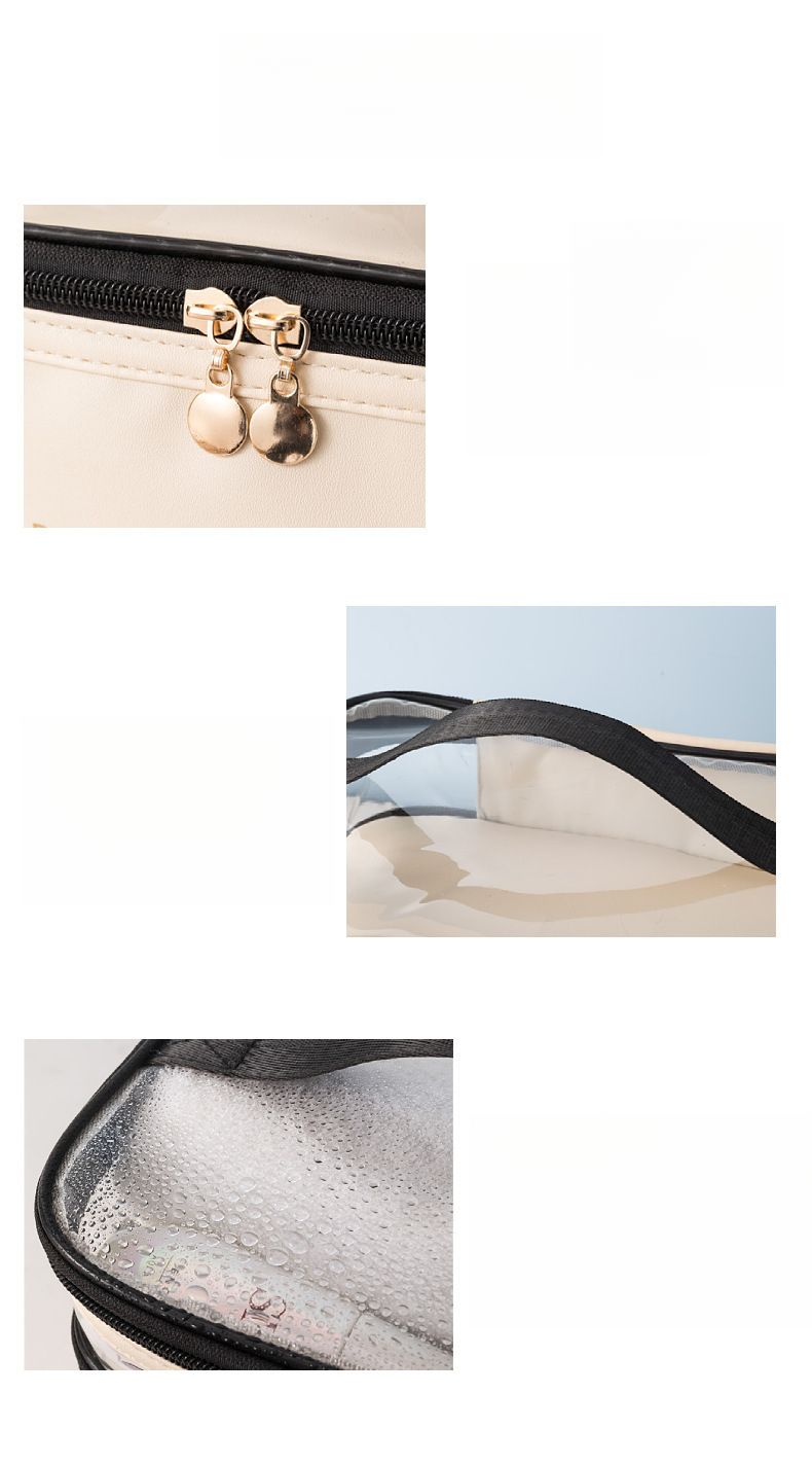 Borsa da toilette portatile trasparente a doppio strato, di colore solido, di grande capacità, borsa da viaggio per cosmetici_voghion.com