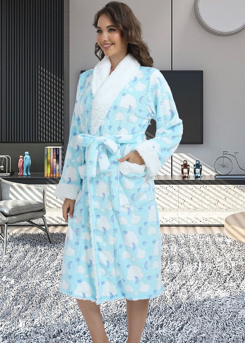 Underwear & Sleepwears Long Style Nightgown Loungewear Flannel Robe Long Sleeve Bathrobe Sleepwear Loungewear Soft Cozy Nightgown With Pockets_voghion.com