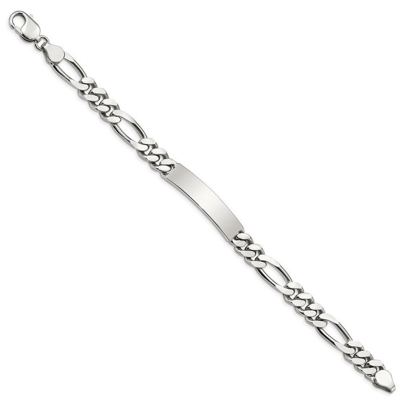 Sterling Silver Polished Engraveable Figaro Link ID Bracelet_voghion.com