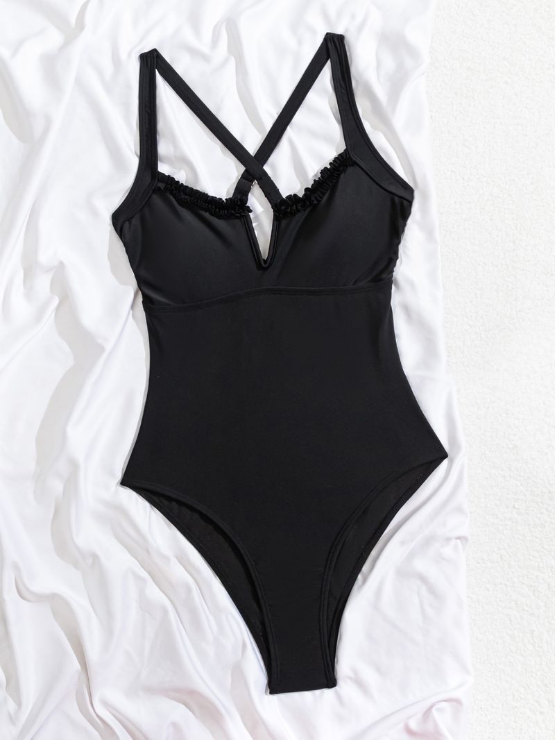 Dameskleding Effen kleur Kant Geplooid Sexy Slanke Eendelige Zeebikini Badpak_voghion.com