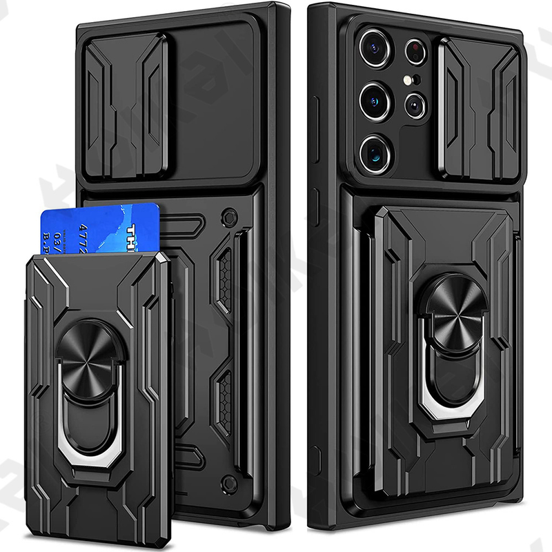 Fodral för Samsung Galaxy S23 S22 S21 Ultra Plus S20 FE A34 A54 A24 A53 A14 A13 4G 5G Slide Kamerakorthållare 360° Ring_voghion.com
