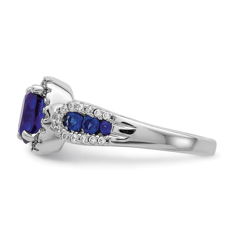 10k White Gold 1/3 Carat Lab Grown Diamond VS/SI+ G+ And Oval Lab Created Blue Sapphire Ring_voghion.com