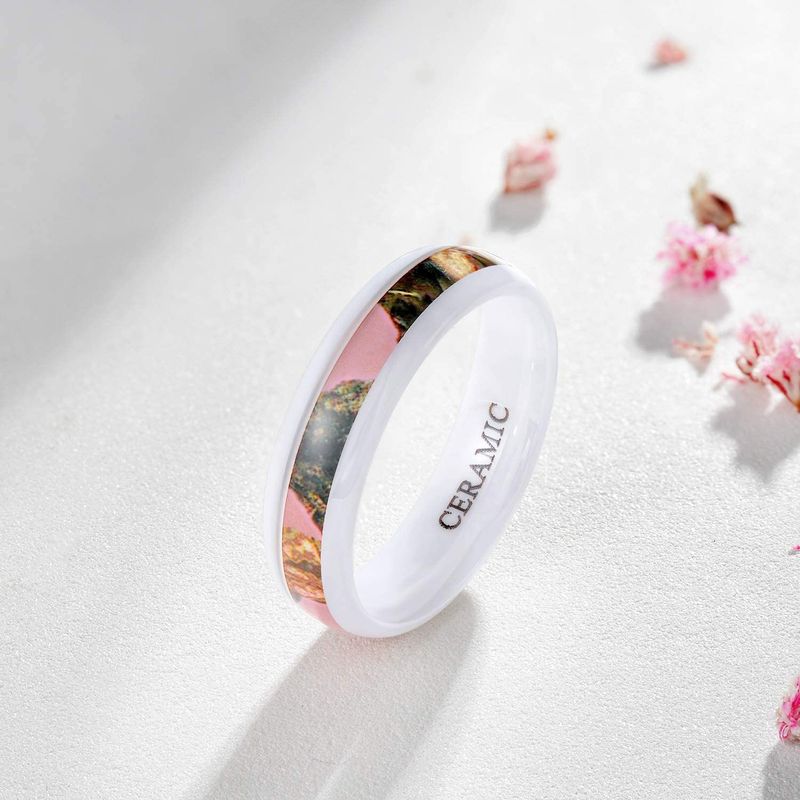 2025 New Arrivals Kolmnsta Ceramic In Black and White, with Color Painting Polished Beveled Edge Plating Wedding Ring for Couples_voghion.com