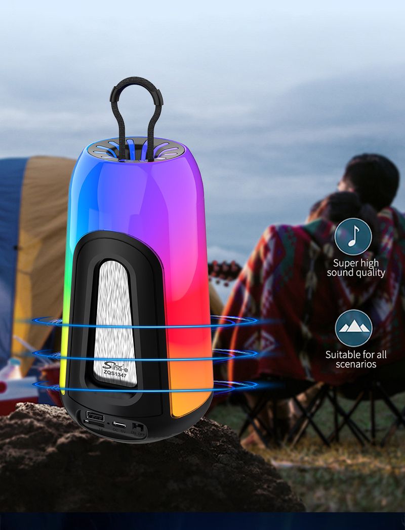 Mini altavoz Bluetooth inalámbrico ZQS1347 para exteriores, con luz nocturna y audio para acampar, luz colorida y gran capacidad_voghion.com