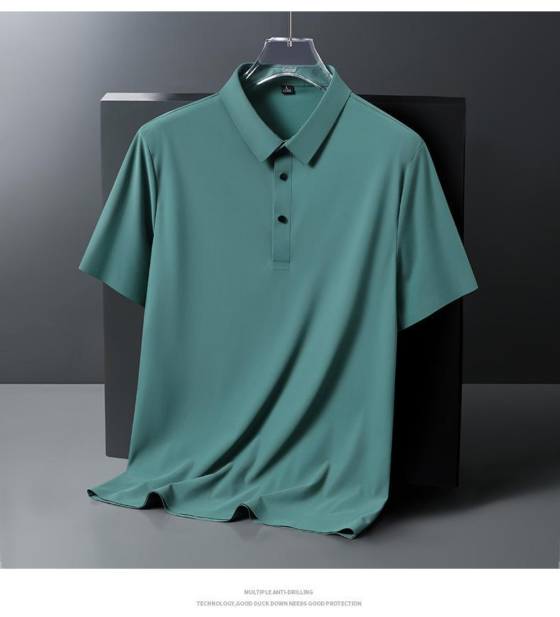 T-shirt con risvolto Summer Me per affari, tempo libero, sport, asciugatura rapida, polo a maniche corte in seta fredda, nera_voghion.com
