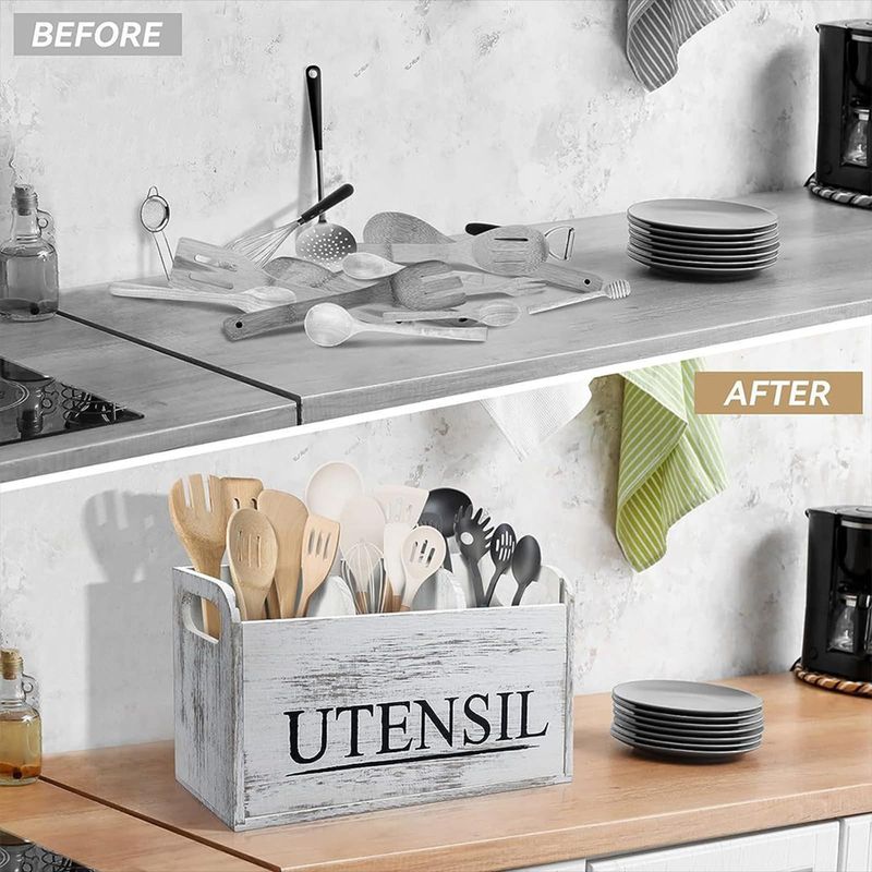 Bamboo Cutlery Organizer - 5-Piece Countertop Tray, Utensil Storage, EU Kitchen Space Saving_voghion.com