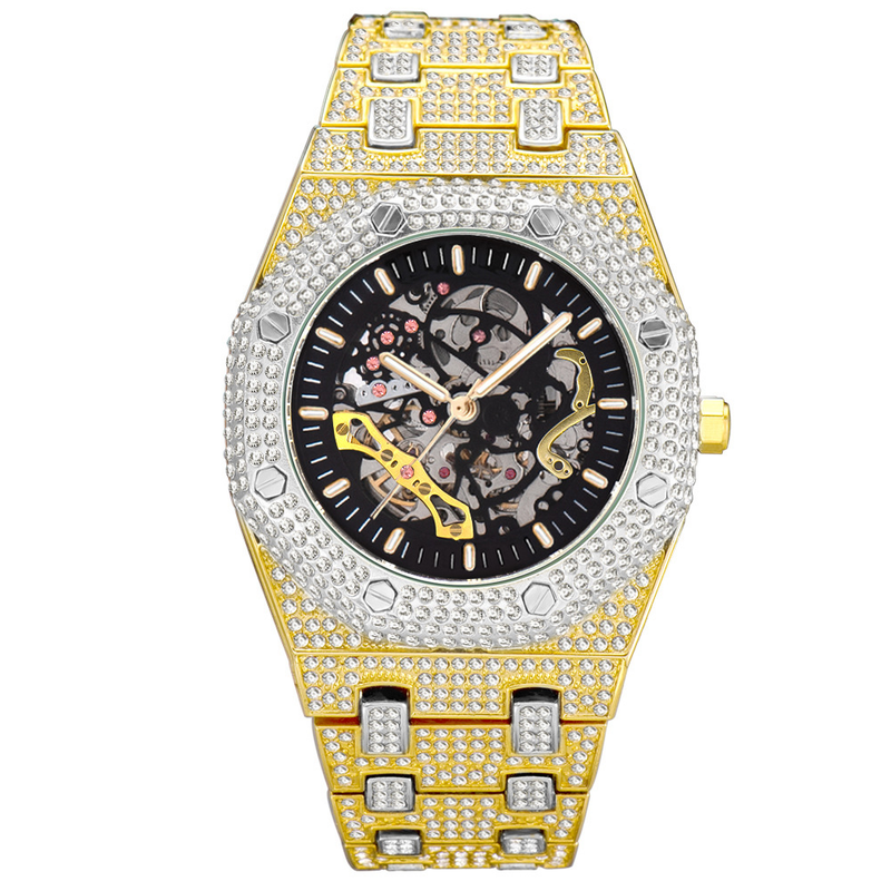MISSFOX Full Diamond Hollow mechanische wasserdichte Herrenuhr aus leuchtendem Edelstahl_voghion.com