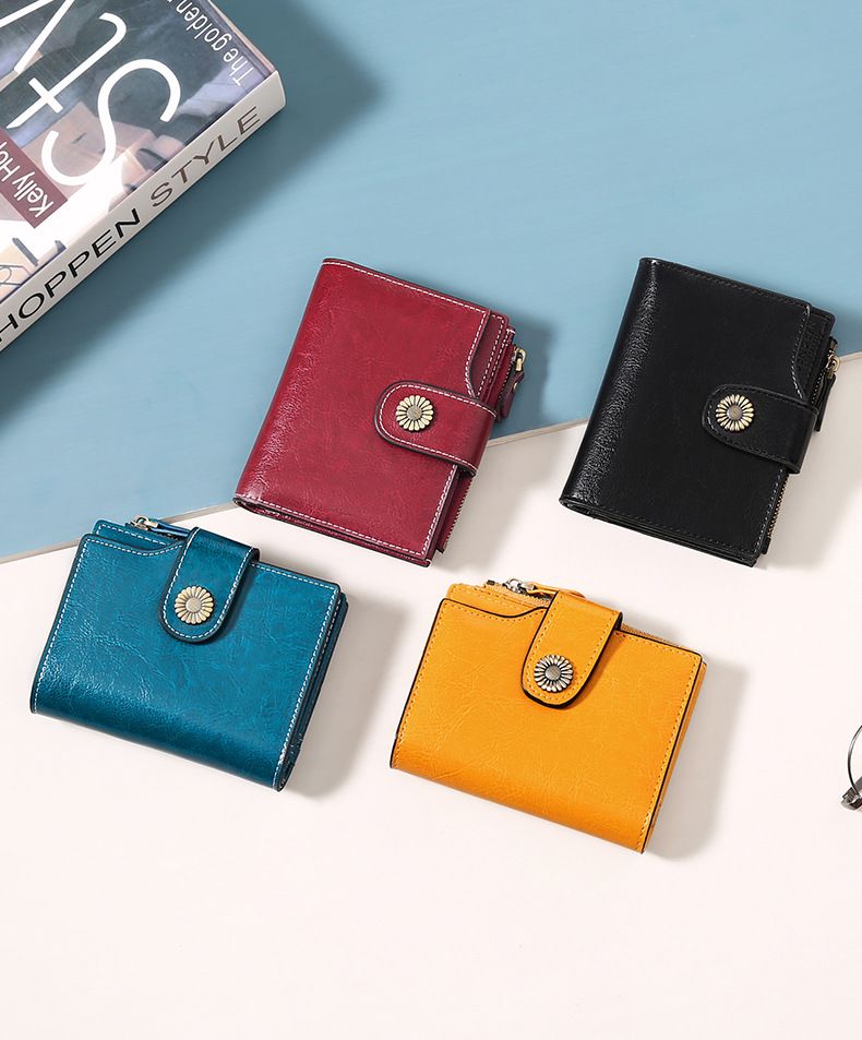Women's wallet short Korean fashion buckle clutch girl's change bag multi-function card bag_voghion.com