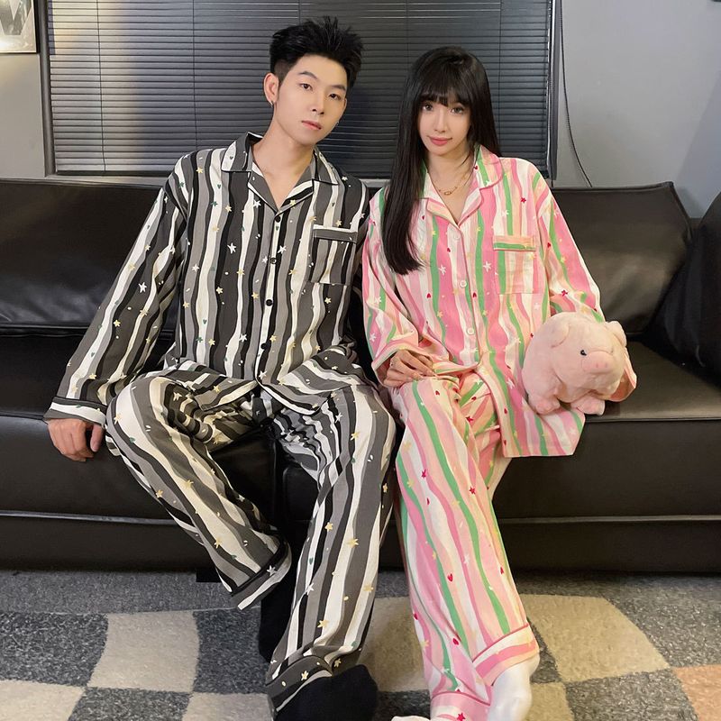 Med brystpude - 2024 Forår og efterår Nye pyjamas til kvinder med lange ærmer Casual Cloud Bomuld Par Kan Bruge_voghion.com