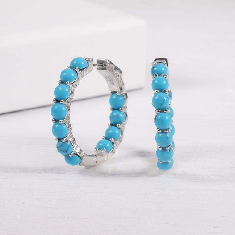 Zirkon Zucht Rubin Synthetische Türkis Ohrringe Modische Persönlichkeit Edelstein Ohrringe Silber Runde Ohrringe_voghion.com