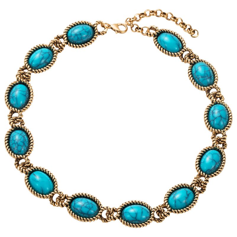 Boho náhrdelník tyrkysový náhrdelník, stříbrné jehlové náušnice, módní etnické šperky pro ženy_voghion.com