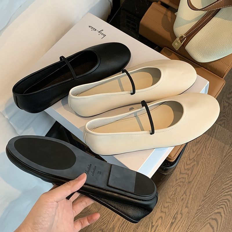 French Style Elegant Soft Round Toe Shallow Mouth Thin Strap Flat Casual Versatile Mary Jane Granny Shoes_voghion.com