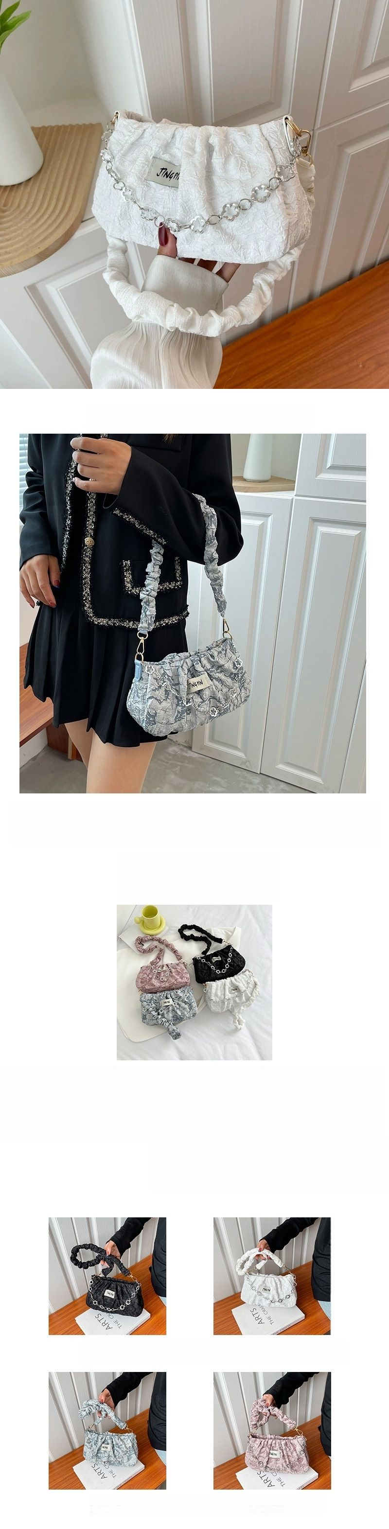 Bolso de hombro multifuncional con cremallera y diseño plisado para axilas, otoño/invierno 2025_voghion.com