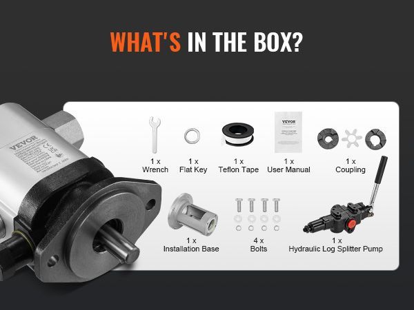 VEVOR Hydraulic Wood Log Splitter Pump Kit, 22GPM, 2 Stage 4000PSI Aluminum Hydraulic Gear Pump, With Valve Coupling Installation Base 3/4'' NPT Outlet 3600 RPM, For Small Engine Mounting Log Splitter_voghion.com