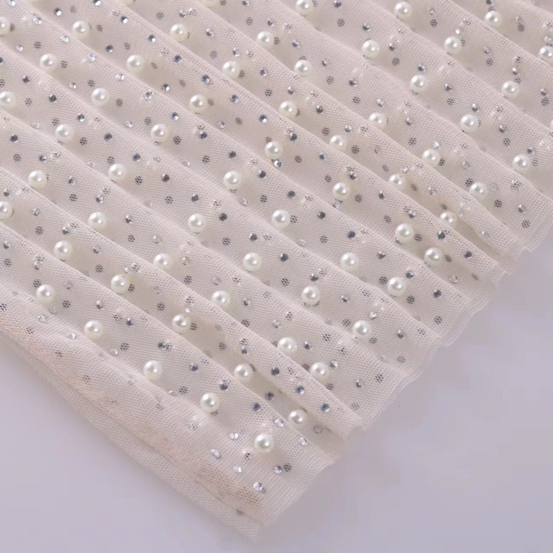 Women's Clothing Hot Diamond Pearl Top Stretch Round Neck Mesh Slimming Heavy Industry Transparent_voghion.com
