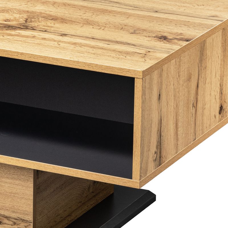 Table basse en bois avec tiroir caché, compartiment de rangement ouvert et espace de rangement arrière, rangement double face pour salon ou bureau, table de canapé grande capacité_voghion.com