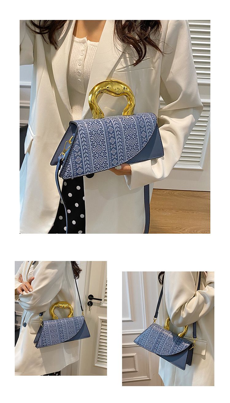 French Shell 2024 New Trendy Western style Electroplated Handbag Printed Splicing Bag_voghion.com
