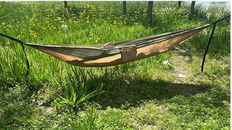 210T Nylon Parachute Fabric Color-Block Ultra-Light Outdoor Camping Single/Double Breathable Strap Rope Hammock_voghion.com