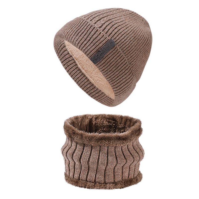 Autumn Winter New Men's Thickened And Scarf Outdoor Fleece-Lined Warm Ear Protection Knitted Hat Two-Piece Set_voghion.com