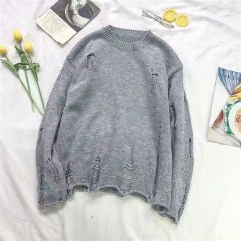 Hong Kong style Japanese retro all match casual solid color knitted sweater couple jacket Korean style trendy men's round neck sweater trend_voghion.com