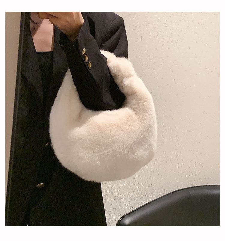 Borsa a mano a mezzaluna da donna, autunno e inverno, nuova moda, semplice, borsa a mano da donna, texture, grande capacità, borsa a tracolla in pelliccia_voghion.com