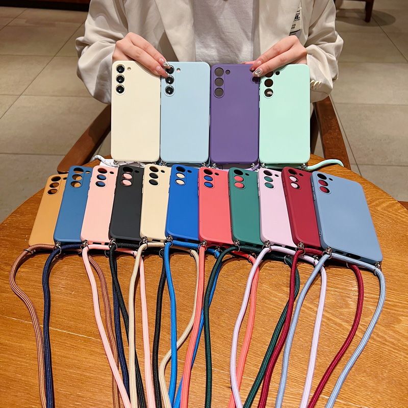 Suitable for S25Ultra liquid silicone lanyard mobile phone case S24FE oblique span Samsung A16 anti-drop protective case_voghion.com