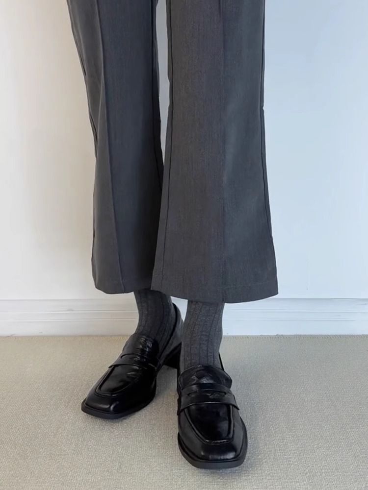 Mocassini Lancui Commuter 2025 Primavera con punta quadrata e tacco spesso, da donna, neri, senza lacci, con tacco medio_voghion.com