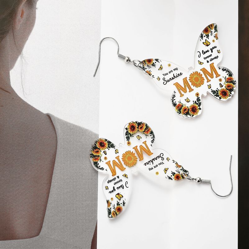 Semi-managed New Eco-friendly Acrylic Personality Butterfly Sunflower Mother's Day Earrings_voghion.com