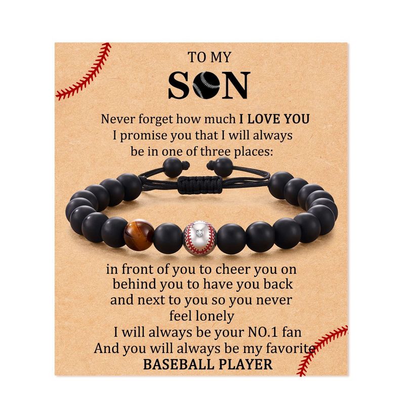 Football Beaded To My Son Gift Black Matte Rugby Basketball Tiger Eye Stone Baseball Bracelet_voghion.com