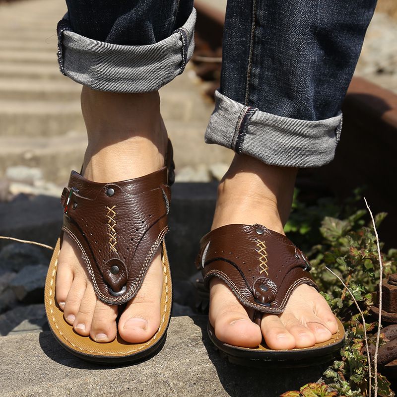 Sandali da uomo di qualità imbattibile, estate 2023, nuovi, casual e comodi, in pelle di mucca, con clip, infradito, scarpe da uomo_voghion.com