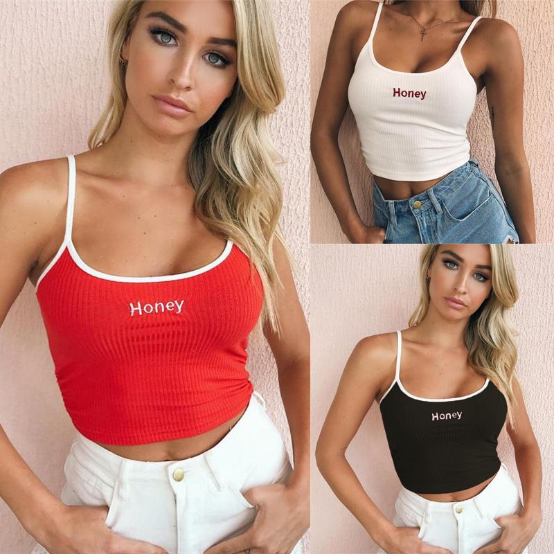 Women's Autumn And Winter New Letter Embroidery Fit Open Navel Tank Top_voghion.com